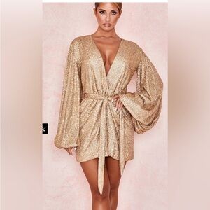Women's Gold Sequin Wrap Dress rare
